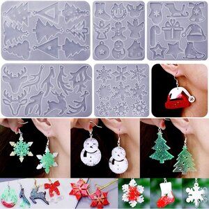 5 Pack Resin Earring Molds, Resin Jewelry Molds Christmas Silicone Pendant Molds